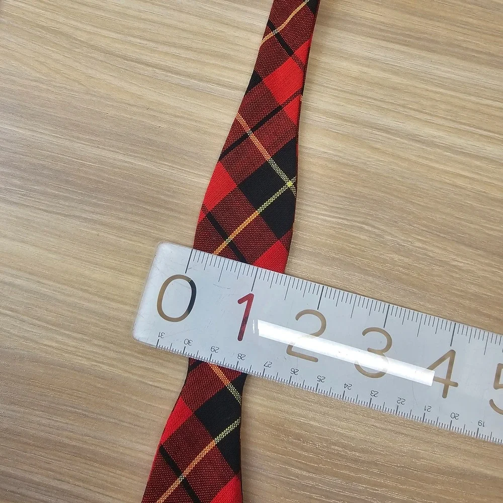 VINTAGE 50s Lumberjack Wool Self Bow Tie Mens Red Black Plaid Tartan Holiday Ivy